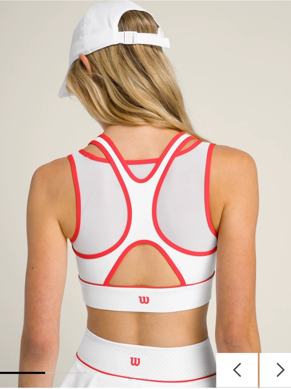 Wilson White Sports Bra High support with Coral Trim Racerback